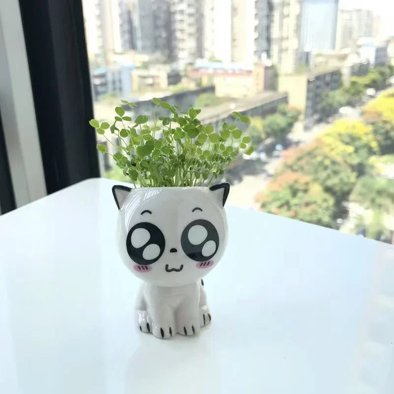 1pc Ceramic Flowerpot Mini Cat Cartoon Cute Potted Plant Desktop Cat Plant Pot DIY Desk Decorate Science Education School Gifts