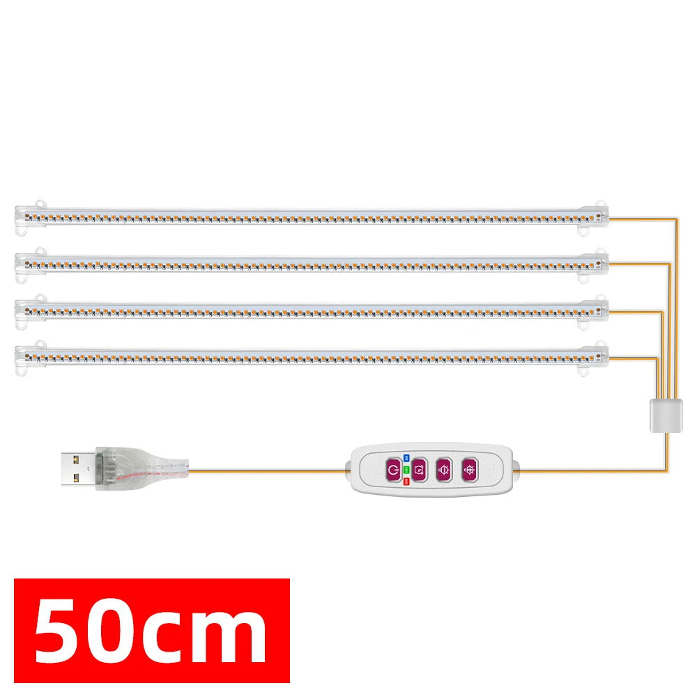 Tiras de luz LED para cultivo de plantas de interior, 1/2/3/4 LED, lámpara fito con USB de espectro completo, temporizador regulable, lámpara para cultivo de plántulas, verduras y flores