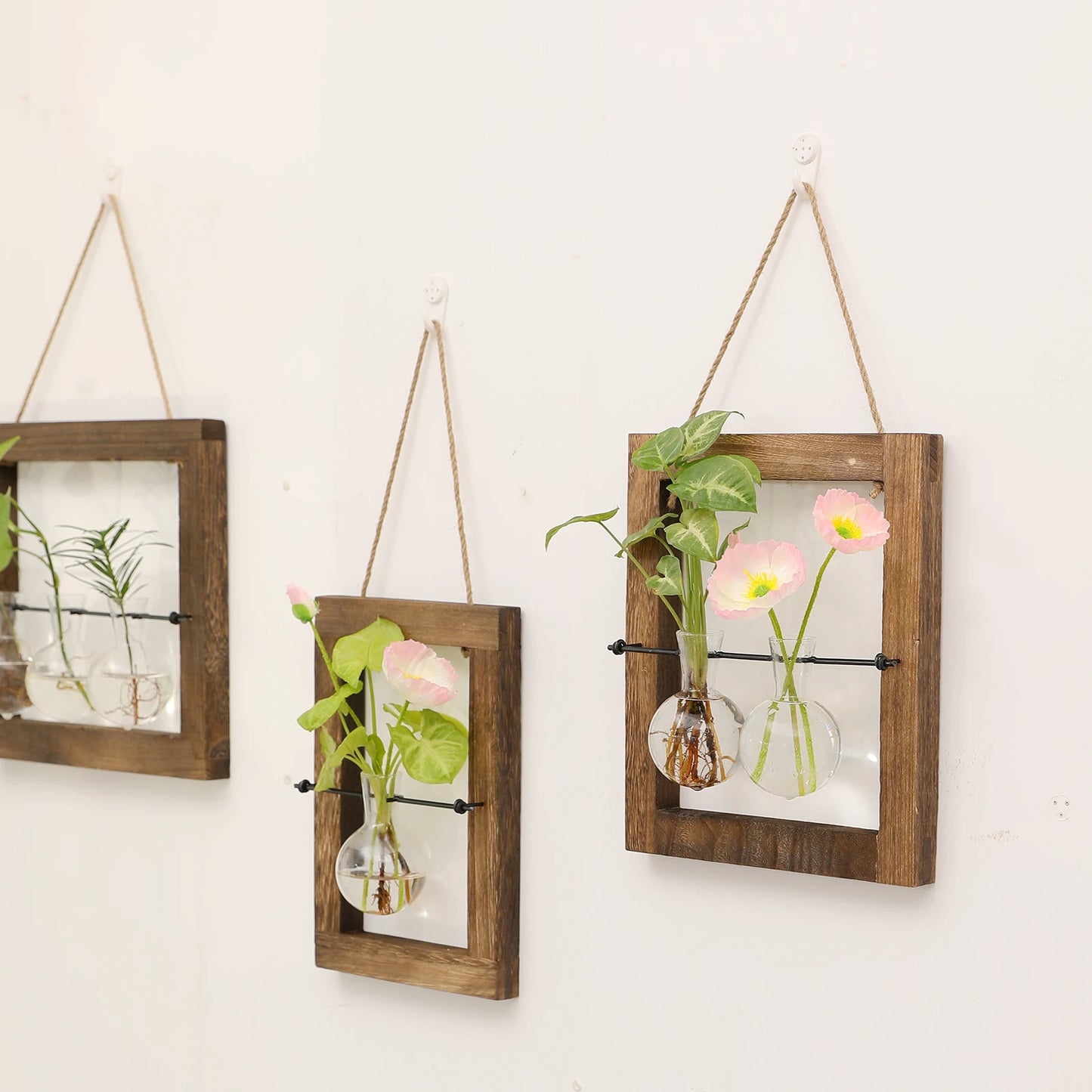 Jarrón de estación de propagación, macetero de vidrio para colgar en la pared, cuenco para plantar agua, decoración de terrario, florero de escritorio con bulbos, recipiente con marco de madera