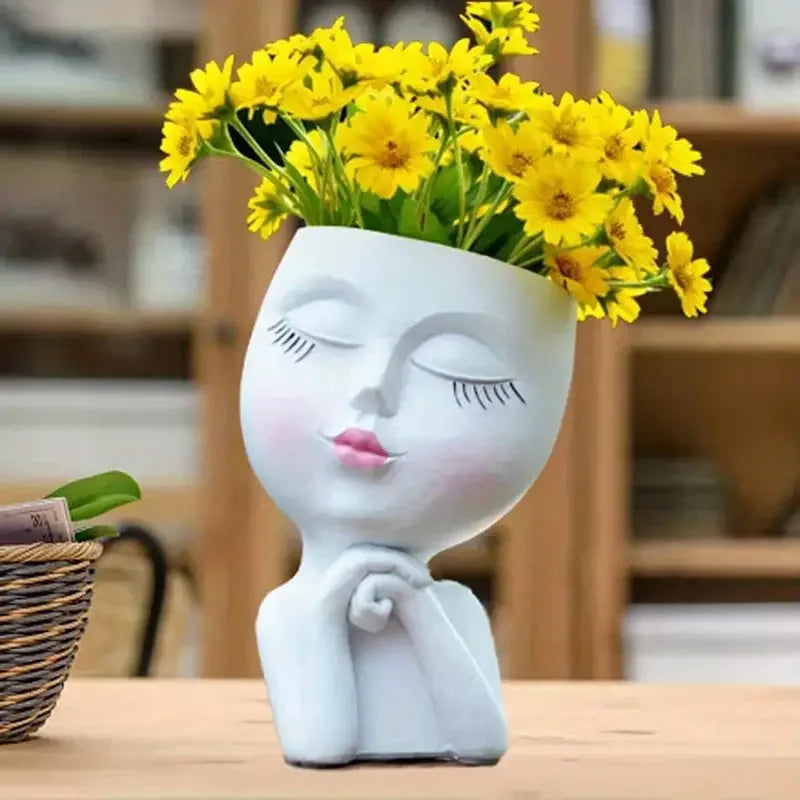 Girl Face Vase With Drain Succulents Flower Planting Planter Jewelry Home Office Living Room Decoration