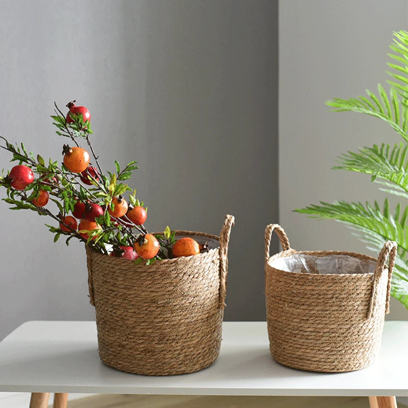 1PC Nordic Handmade Straw Woven Flower Pot Planter