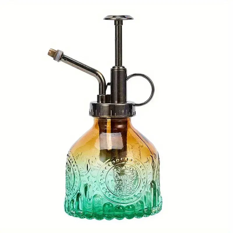 1pc Glass Watering Spray Bottle, Vintage Bronze Plastic Top Pump Watering Can Glass Spray Bottle Plant Mister, For House Plants,