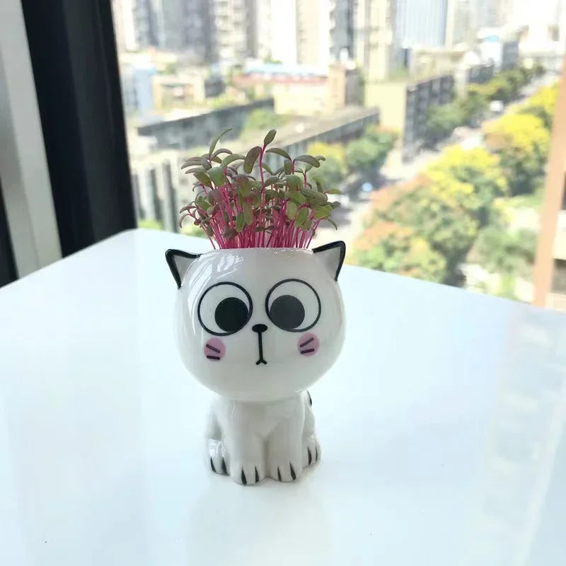 1pc Ceramic Flowerpot Mini Cat Cartoon Cute Potted Plant Desktop Cat Plant Pot DIY Desk Decorate Science Education School Gifts