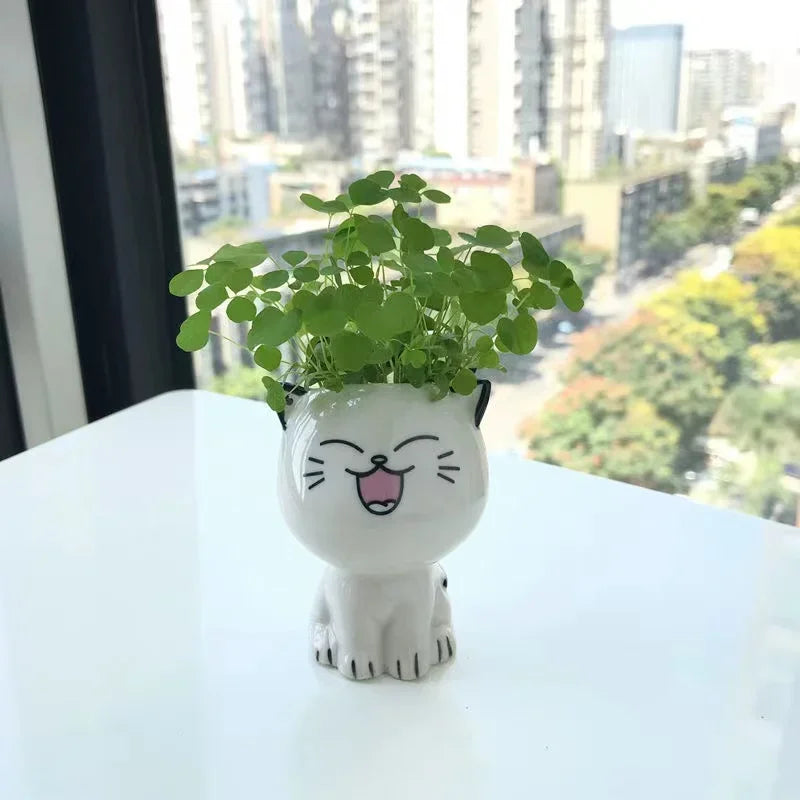 1pc Ceramic Flowerpot Mini Cat Cartoon Cute Potted Plant Desktop Cat Plant Pot DIY Desk Decorate Science Education School Gifts