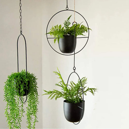 Nordic Metal Hanging Chain Flower Basket Plant Hanging Planter Garden Pot Flower Vase Holder Home Balcony Decoration