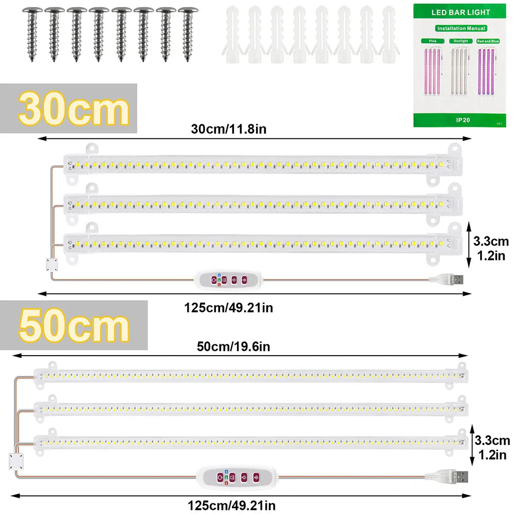 Tiras de luz LED para cultivo de plantas de interior, 1/2/3/4 LED, lámpara fito con USB de espectro completo, temporizador regulable, lámpara para cultivo de plántulas, verduras y flores