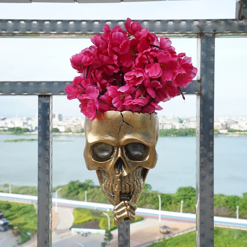 Skull Head Flower Pots Gothic Skeleton Planter Container Office Planter Succulent Plant Organizer Halloween Tabletop Ornament