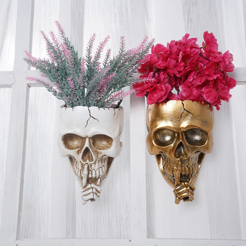 Skull Head Flower Pots Gothic Skeleton Planter Container Office Planter Succulent Plant Organizer Halloween Tabletop Ornament