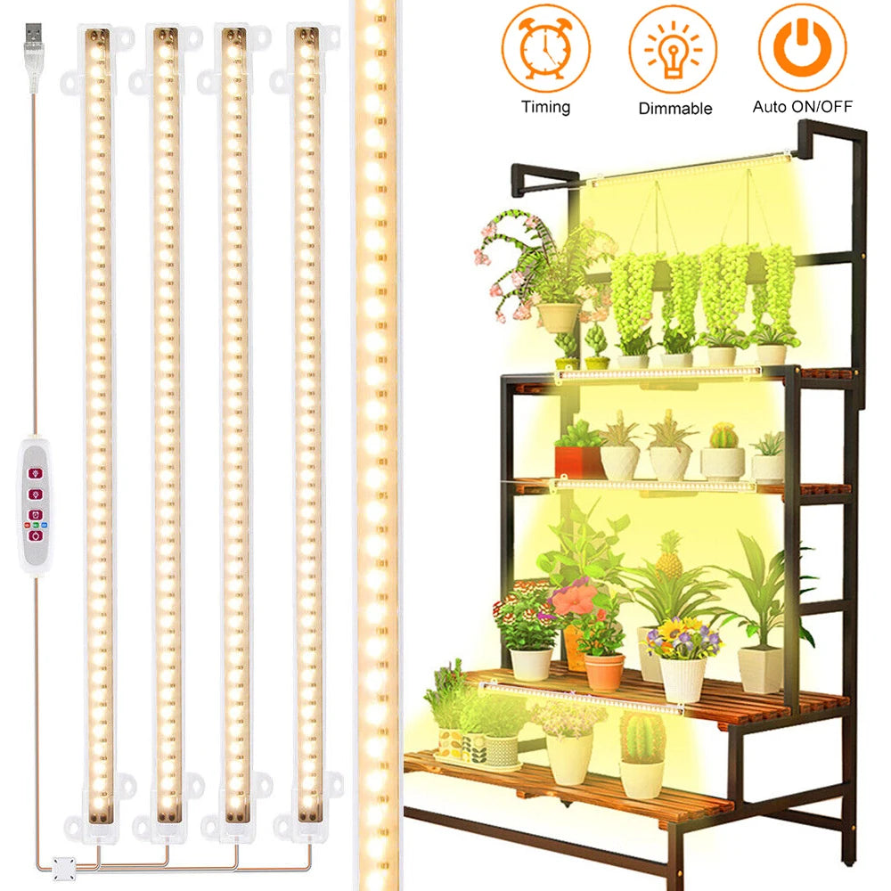 Tiras de luz LED para cultivo de plantas de interior, 1/2/3/4 LED, lámpara fito con USB de espectro completo, temporizador regulable, lámpara para cultivo de plántulas, verduras y flores