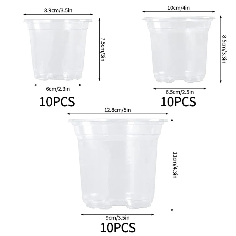 10/30 piezas de macetas transparentes para vivero, macetas redondas para jardín de casa, macetas transparentes para vivero de orquídeas, macetas para iniciar flores