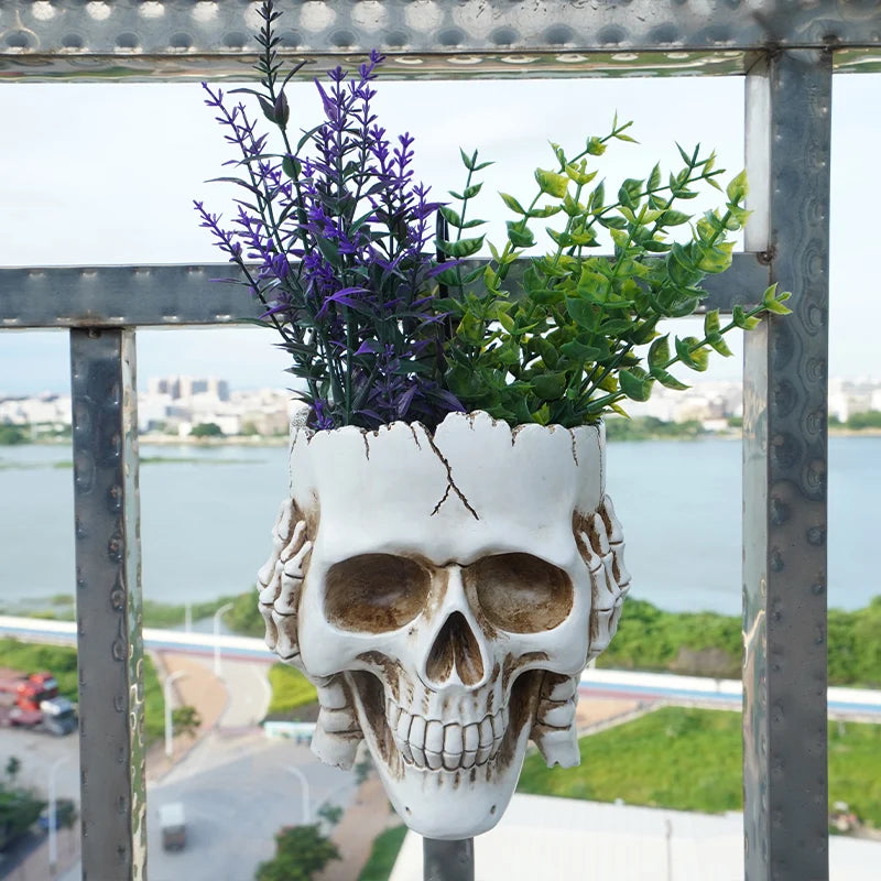 Skull Head Flower Pots Gothic Skeleton Planter Container Office Planter Succulent Plant Organizer Halloween Tabletop Ornament