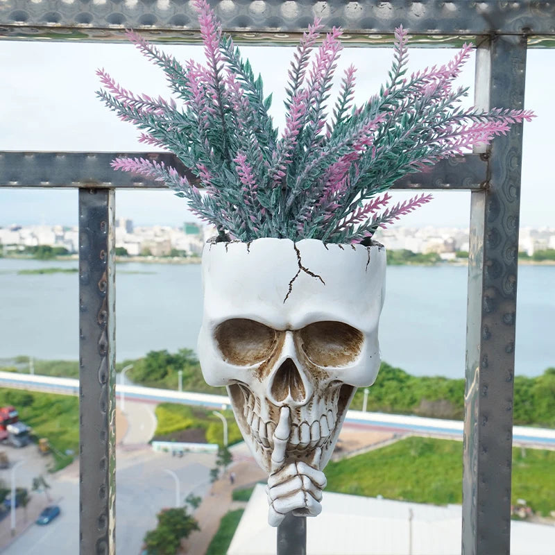 Skull Head Flower Pots Gothic Skeleton Planter Container Office Planter Succulent Plant Organizer Halloween Tabletop Ornament