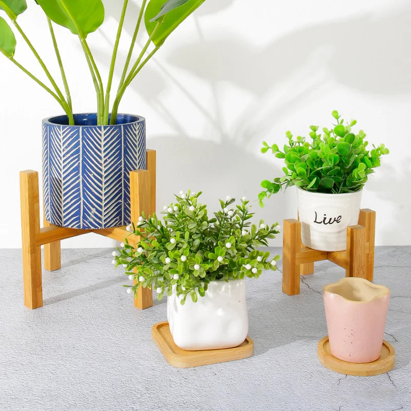 Bandejas para macetas de madera pequeñas y duraderas, soporte para macetas, soporte para bonsáis independiente y resistente, soporte para plantas de exhibición para interiores y jardines del hogar