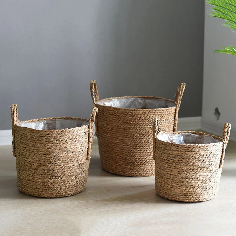 1PC Nordic Handmade Straw Woven Flower Pot Planter