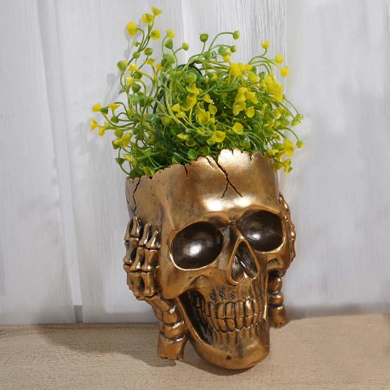 Skull Head Flower Pots Gothic Skeleton Planter Container Office Planter Succulent Plant Organizer Halloween Tabletop Ornament