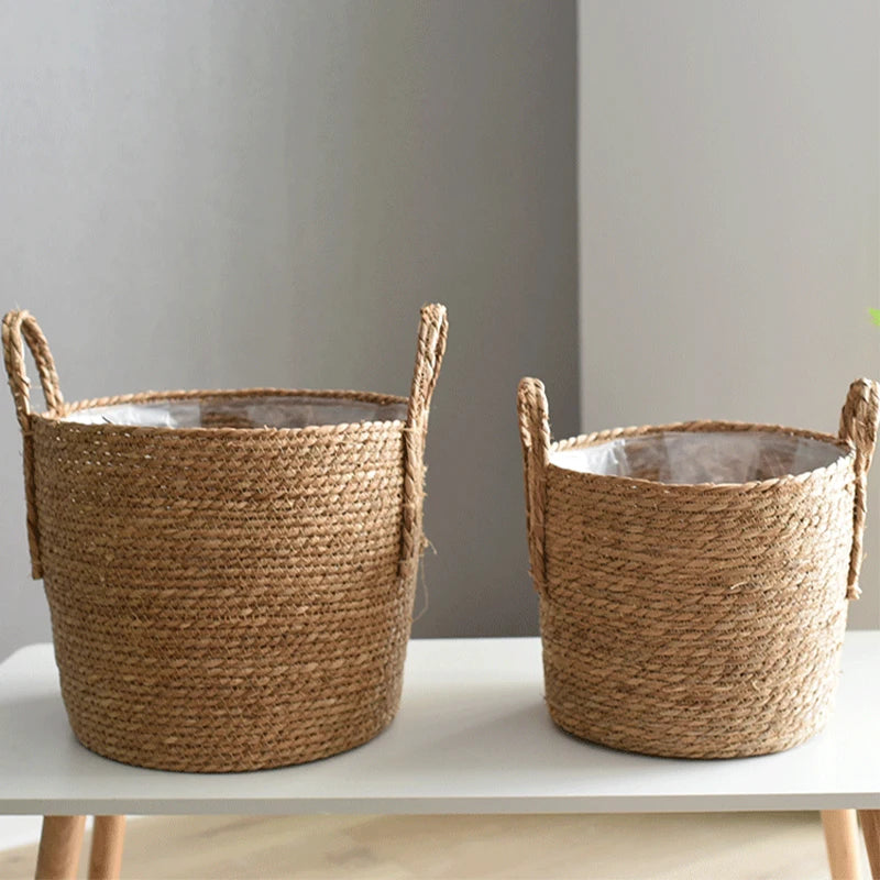 1PC Nordic Handmade Straw Woven Flower Pot Planter