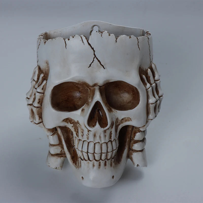 Skull Head Flower Pots Gothic Skeleton Planter Container Office Planter Succulent Plant Organizer Halloween Tabletop Ornament